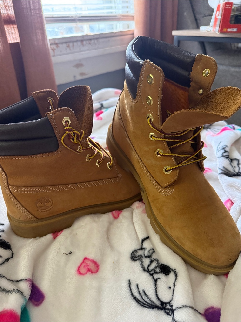 Timberland Wheat Nubuck Lace-Up Boots with Black Collar